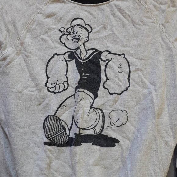 Popeye Distressed Sweater Long Sleeve Shirt Grey & Black Womens Small - Picture 2 of 8